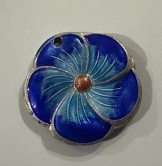 Vintage Chinese Champlevé Enamel Flower Pendant Blue Enamel- 1 3/8” Pendant Only
