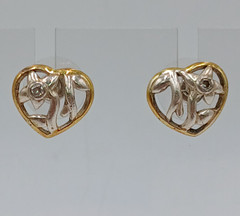 VTG 925 Open Heart Earrings 0.5in Sterling Silver 2g Vermeil Two Tone CZ Sparkle