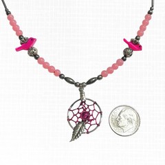 VTG Dreamcatcher Necklace Silver Tone Pink Bird Beaded Choker Southwest Handmade