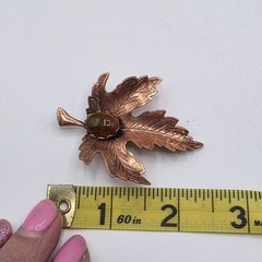 Vintage Renoir Copper Maple Leaf Brooch Brown Stone Cabochon Mid Century Pin