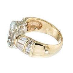 Estate Rare Clear Pale Blue Aqua Tapered Baguette Diamond 1960s 14k Gold Ring