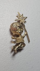 Vintage Mylu Fairy Angel Rhinestone Gold tone Pin Brooch