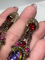 VTG Juliana D&E Heliotrope Watermelon Demi Parure Brooch Clip Earrings