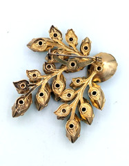 Vintage Rhinestone Brooch Multi Green Tiered Open Back Pin