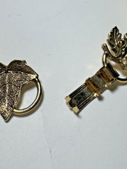 Vintage Oak Leaf Acorn Necklace & Brooch Set Gold Tone Red Green Cabochon Fall