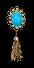 VTG 1973 Signed Sarah Coventry “Magic Moods” Faux Turquoise Pearl tassel brooch