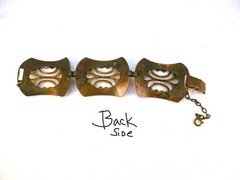 Vintage Wide Copper and Brass Art Nouveau Style Bracelet with Safety Chain