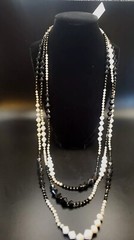 Southern Living Black & White Three Strand Acrylic Necklace. Goldtone Accents