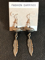 Vintage Silver Southwest Feather Dangle Earrings Oxidized USA Made 2.8″ 8441