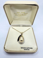 Vintage Sapphire Diamond Necklace 18” Sterling Silver 18k Gold Plated-Unused