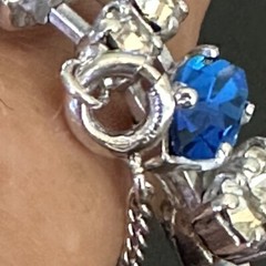 VINTAGE ESTATE STERLING SILVER BLUE & WHITE RHINESTONE B DAVID BRACELET 7” LONG