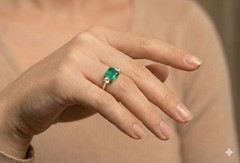 Vintage 14K Gold Engagement Ring 2.21CT. Natural Green Emerald Square Shape