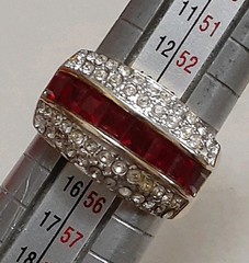 Vintage layered CZ white & red channel set unisex gold tone ring size 7