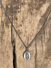 VINTAGE 1976 WTW PEWTER TRIBAL PENDANT ON 15” SILVER ROLO CHAIN