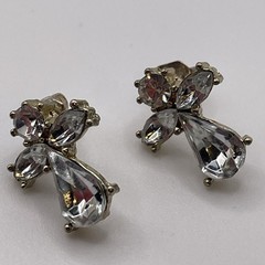 Earrings Angel Cross Rhinestone Glass Metal + Plastic Gold Tone Stud Jewelry