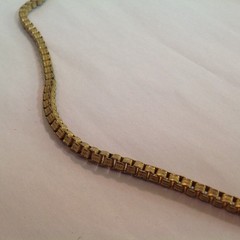 Vintage Signed Miriam Haskell Tag Long Box Chain Brass 36in Necklace Jewelry