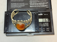 Vintage Baltic Amber Filigree Cuff Bracelet Soviet Era Sterling Silver Plated