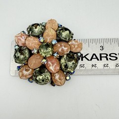 Vintage Pink Brooch Pin Smoky Gray Green Large Riveted Estate Large