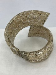Vintage Lucite Confetti Bracelet Gold White Wide Bypass Clamper