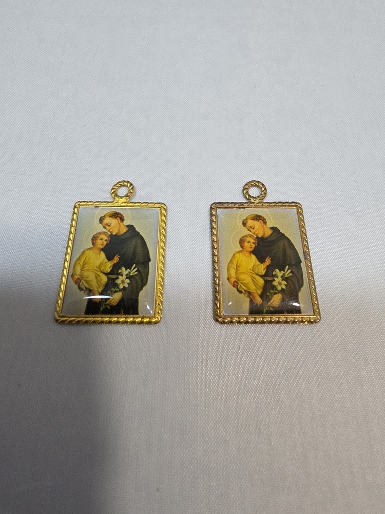 Vintage Saint Anthony & Child Gold Tone Pendant Religious (2 Available) #14
