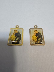 Vintage Saint Anthony & Child Gold Tone Pendant Religious (2 Available) #14