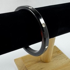 Vintage Black with Oxblood Bakelite Bangle Bracelet Rhinestone Inset 40s Tested
