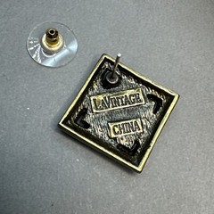 LaVintage Signed Art Deco Style Blue Rhinestone Antiqued Brass Earrings NIB