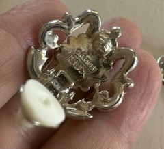 Carol Lee Lux Clip On Silver Tone Rhinestone Pearl