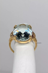 Vintage ART DECO Wedding Ring 10ct Natural Aquamarine 10k Yellow Gold Over Ring