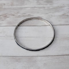 Vintage Bracelet Bangle – Dark Seed Beads on Metal 8.5″