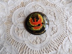 Vintage Hand Painted Firebird Wood Brooch Made In Russia Moscow 1993