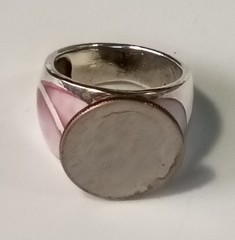 Vtg Sterling Silver Inlay Pink & White MOP Wide Ring 11.75 Gm Sz 8