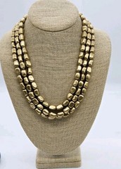 Vintage Beaded Layered Necklace Gold tone nugget Beads Matte 21 in