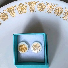 Corelle Golden Butterfly Earrings Created From Broken Dishes.