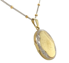 14k White Yellow Gold Locket w/18″ 14k White Gold Chain Yellow Gold Beads #J7354