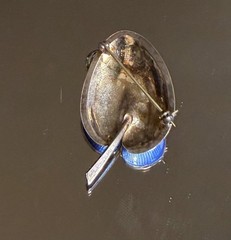 VB Denmark Sterling & Blue Enamel Large Leaf Pin and Clip Earrings