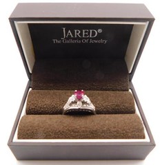 SWEET ANTIQUE 18K SOLID WHITE GOLD DIAMOND RUBY STONE RING