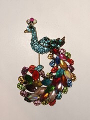 Multicolor Rainbow Rhinestone Peacock Brooch