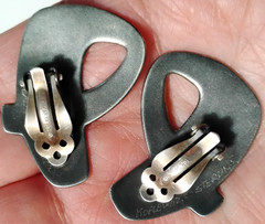 Vintage Signed Jane Koplewitz Sterling Silver Modernist Abstract Clip Earrings