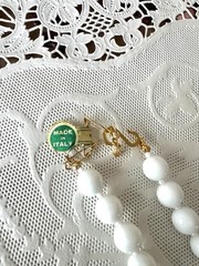 Vintage Venetian White Flower Bead Art Glass Necklace 16″ + 3″ Extender