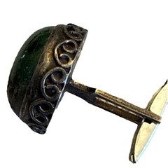 Vintage Malachite Cabochon Brass Bullet Back Cufflinks Green Stone Fashion