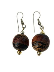 VTG EXOTIC WOOD BEAD EARRINGS TRIBAL DANGLE NATURAL GRAIN DESIGNS LIGHTWEIGHT