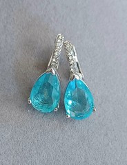 Vintage Blue Topaz Crystal Silvertone Leverback Earrings