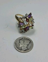 925 Silver Amethyst Peridot Garnet & Topaz Cocktail Ring Fruit Salad Sz 6.5