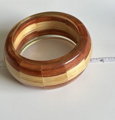 Vintage Wood & Clear Lucite Wide Chunky Bangle Bracelet 8.5in Ladies 94g