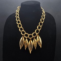 Gold Tone Chain Necklace with Pod Charms Statement Vintage Jewelry