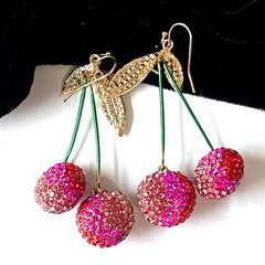 Fashion Dangle Colorful Glass Rhinestones Cherries Hook Earrings