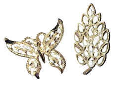 set 2 Vintage 1970s Gerry’s White Enamel butterfly & Leaf Gold Tone Brooch