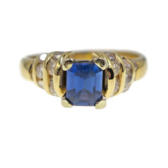 14k Solid Yellow Gold Natural Blue Sapphire and Diamond Ring Size 6
