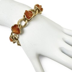 Chunky Natural Stone Bracelet Gold Tone Retro Chic Nuggets Earthy Orange Brown